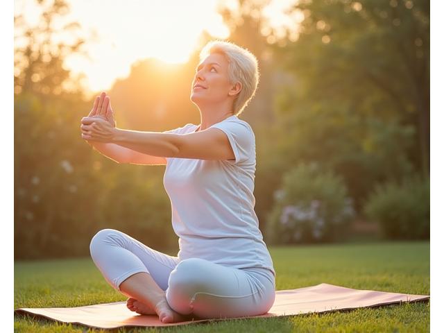 Person gently stretching in the morning sun, representing easy beginner habits.