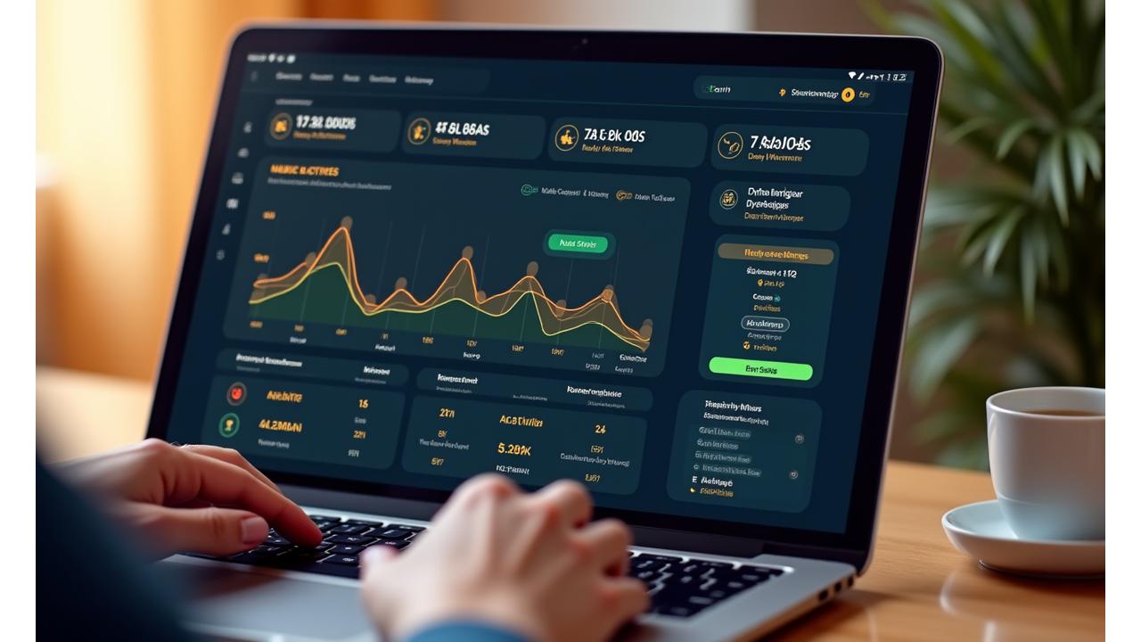 Clean, modern progress tracking dashboard interface with graphs, habit streaks, and milestone indicators.