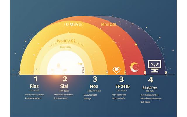 Infographic depicting a 24-hour cycle of light exposure, showing morning sunlight, daytime balanced light, and evening low-blue light sources, with a focus on circadian rhythm alignment.
